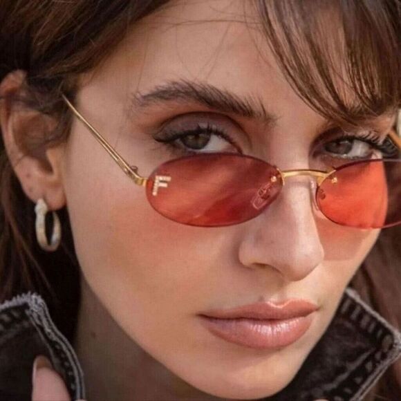Fendi FIRST CRYSTAL Women Sunglasses Gold Bordeaux Oval Metal FE4075US 30S
